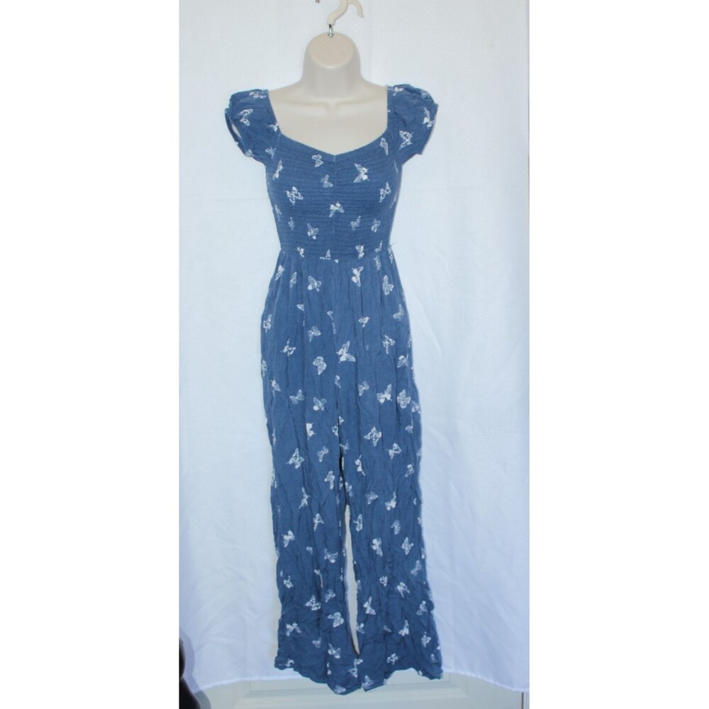 Vine And Valley Blue White Butterflies Romper Womens Size Small Stretch Jogger